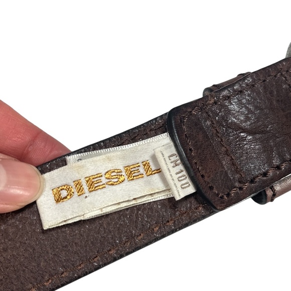 Diesel Mohawk Indian Chief Cow Leather Brown Big Brass Brown Belt Mens 100cm - Picture 6 of 11